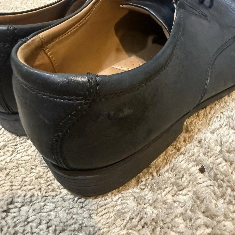 Clarks Shoes Mens Size 12 Black Leather Cap Toe Derby Dress Comfort Rubber Sole